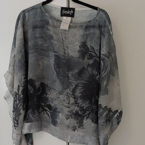 fresh gray floral sheer tunic top